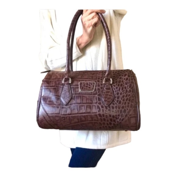 Wilson's Leather Faux Reptile Handbag Tote Large Brown - Picture 2 of 9